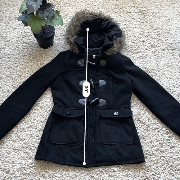 Mossimo Black Coat with faux fur!!!! - Picture 2 of 8